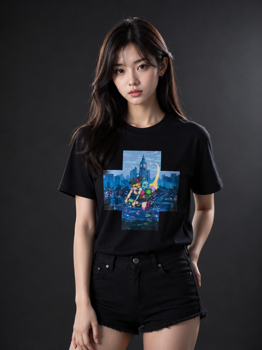Cyberpunk Anime Witch Graphic Tee | Queen's Crown | Welcome to London | Oversized Drop Shoulder Streetwear